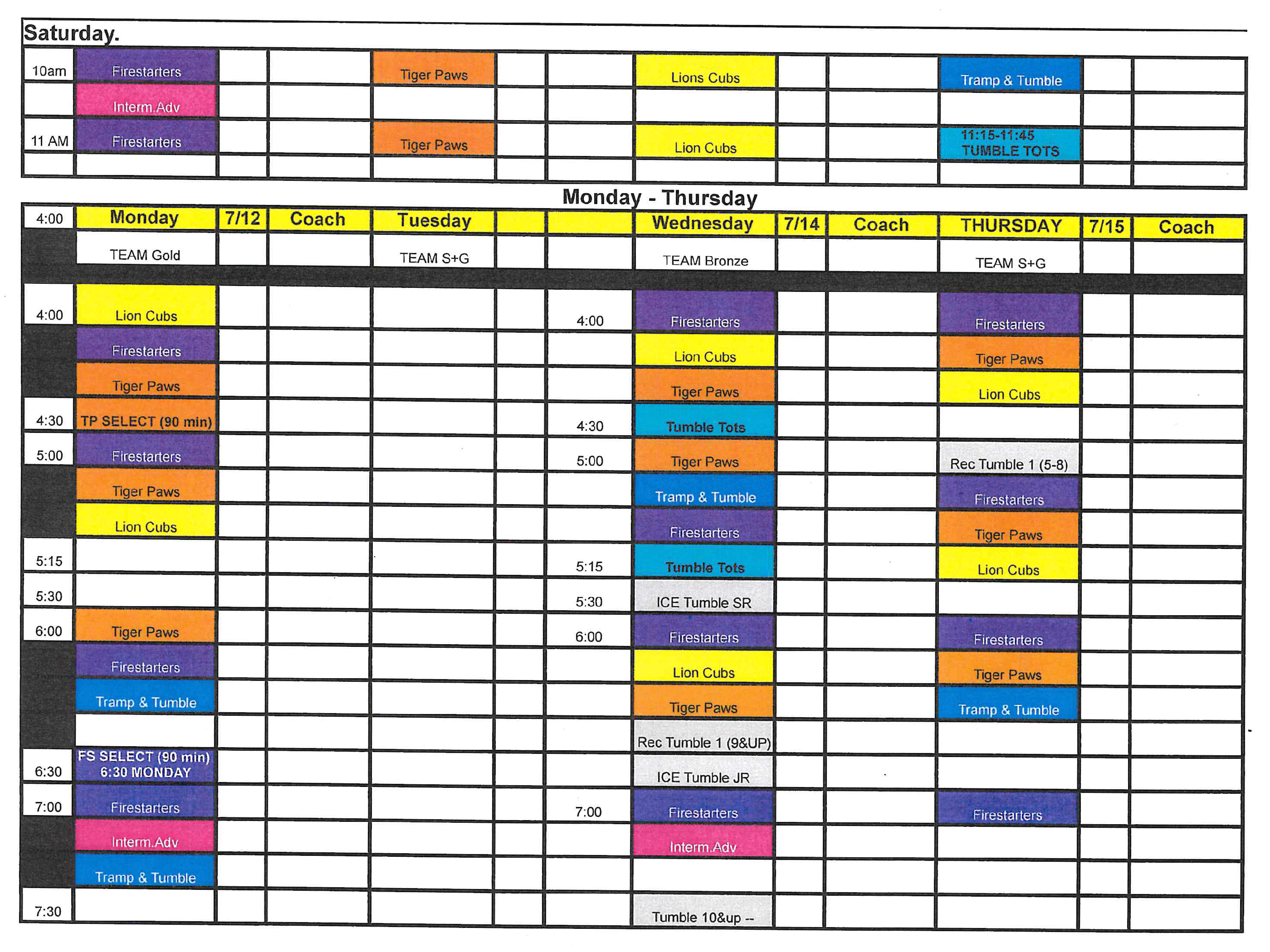 Sanford Academy Gym - Class Schedule